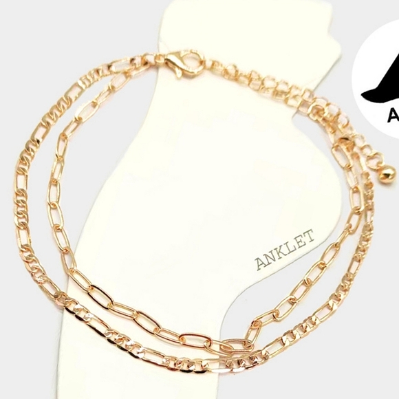 Double Layered Gold Link Chain Style Casual Jewelry - Picture 2 of 2